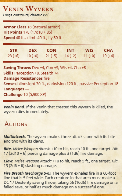 Venin Wyvern Stat Block